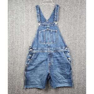 Old Navy Denim Shortalls Womens 12 Dark Indigo Raw Hem Utility 733326-00